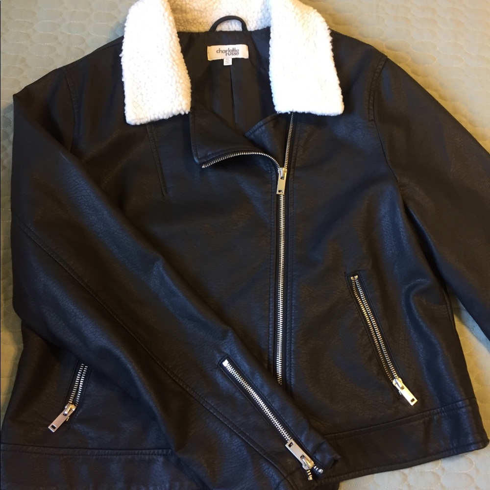 Faux Feather Sherpa Moto Jacket